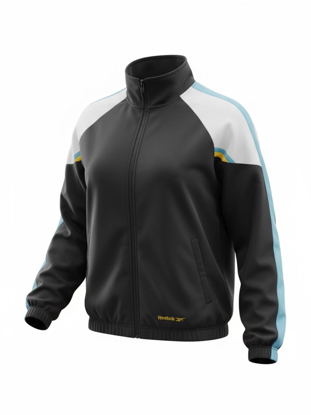 Vintage Reebok Women’s Track Jacket Colorblock Black Blue White Windbreaker Y2K